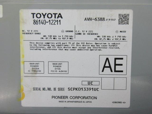 TOYOTA C-HR RAV-4 COROLLA 2019-2020-2021 OEM RADIO SCREEN NAVIGATION 86140-12211