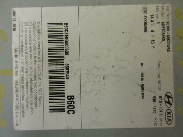 KIA SEDONA 2017-2018 OEM RADIO SCREEN APPS XM SATELLITE 96160-A9600WAC