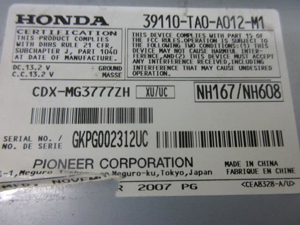 HONDA ACCORD COUPE 2008-2009 OEM NAVIGATION 3TA2 RADIO CD READER 39110-TA0-A012-