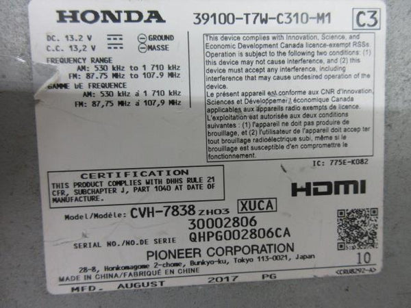 HONDA HR-V 2017-2018 OEM RADIO APPS 3TP7 ANDROIDE  7 ¨ SCREEN 39100-T7W-C310-M1