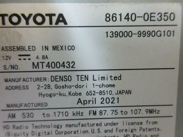 TOYOTA  HIGHLANDER HYBRID 2021 OEM RADIO SCREEN 8 ¨ MAP NAVIGATION  86140-0E350