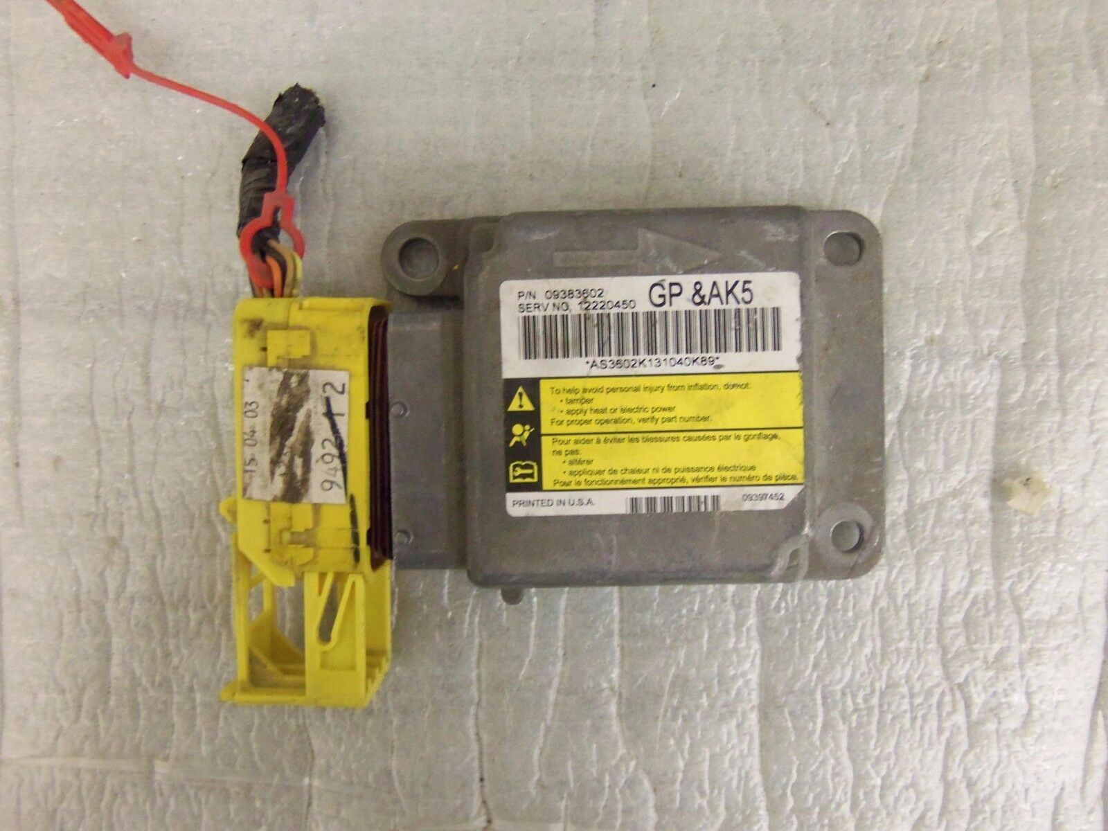 PONTIAC GRAND PRIX 2004 SRS MODULE COMPUTER 09383602 SERV. # 12220450