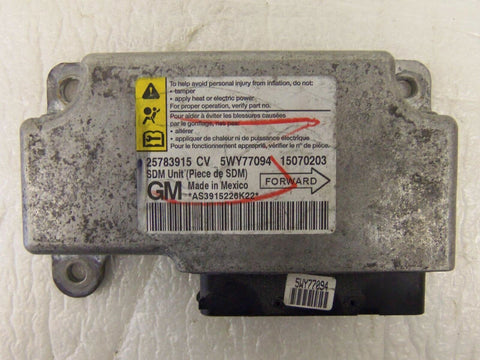 PONTIAC G5 CHEVROLET COBALT 2007 SRS MODULE COMPUTER # 25783915 # 15070203